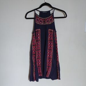Kas New York Anthropologie Blue Boho Embroidered Mini Dress Halter Lined Size XS
